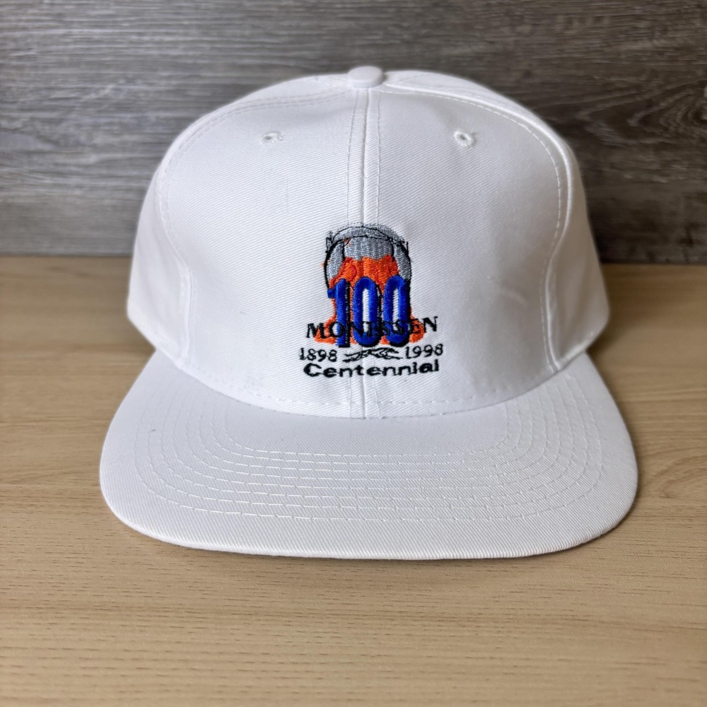 Vintage Monessen Centennial Hat Cap Snap Back White Embroidered Mens 1990s